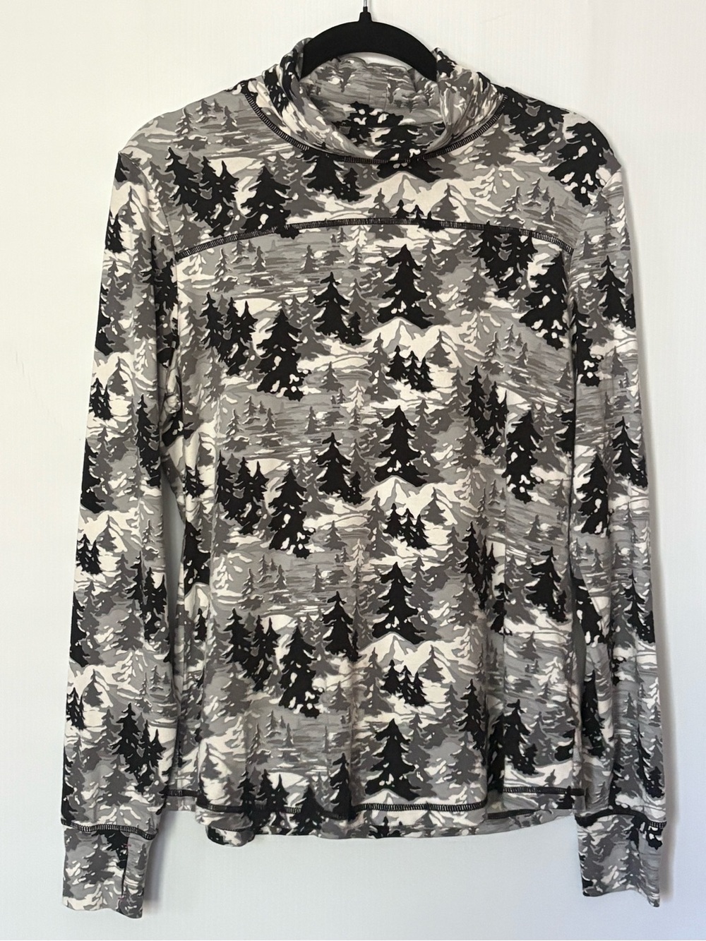 Talbots Gray and Black Forest-Print Long Sleeve Tee